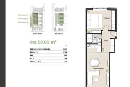 Wohnung Köln Innenstadt - 2 Zimmer, 58 m&sup2;, 399.900&euro; | Angebot:26975168