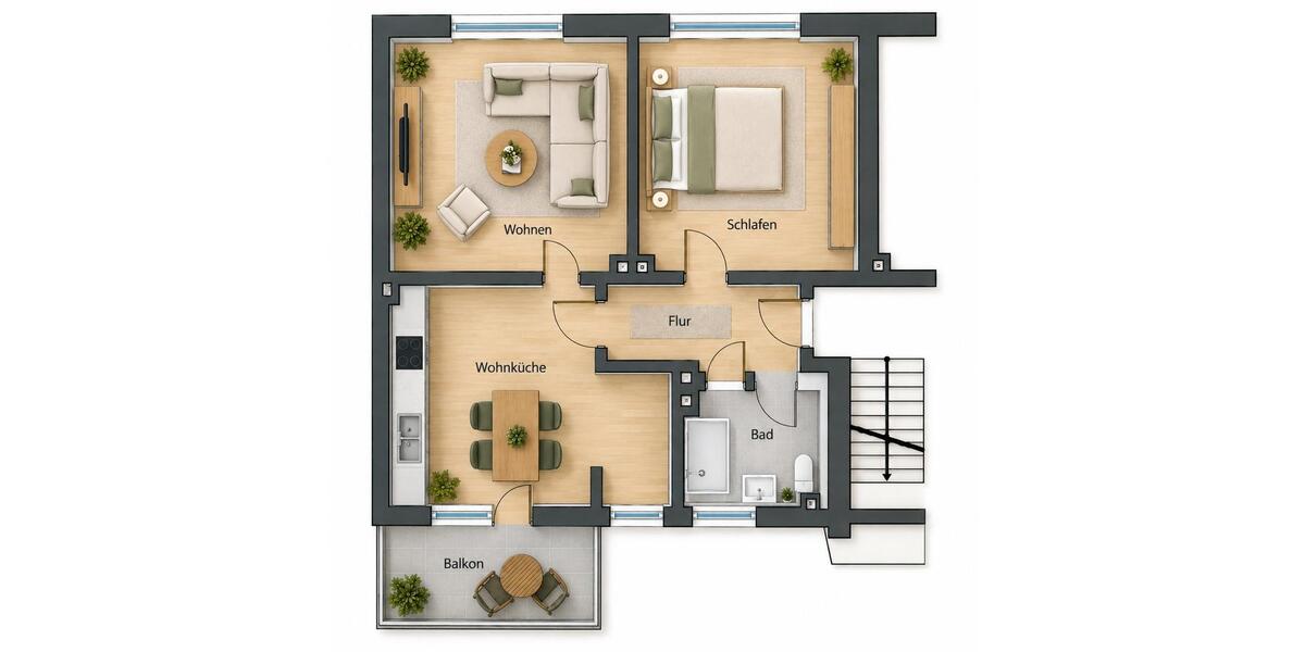 Hochparterre Köln Nippes - 2 Zimmer, 56 m&sup2;, 329.000&euro; | Angebot:27425715