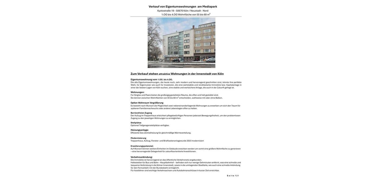Etagenwohnung Köln Innenstadt - 2 Zimmer, 55 m&sup2;, 275.000&euro; | Angebot:27492393