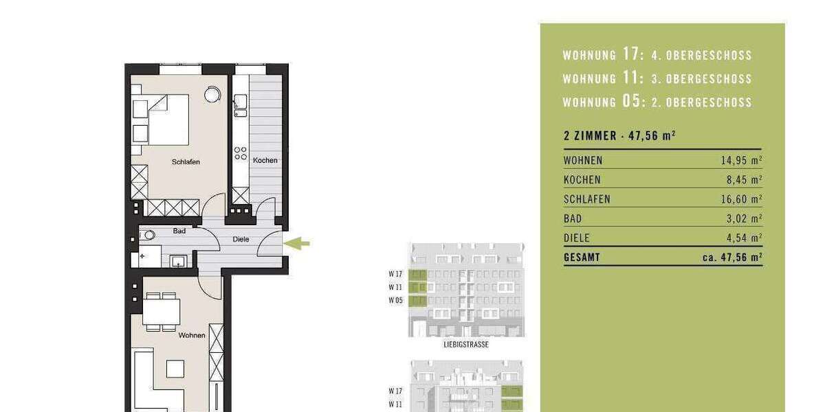 Etagenwohnung Köln Bilderstöckchen - 2 Zimmer, 48 m&sup2;, 279.000&euro; | Angebot:27212276