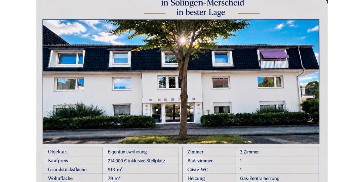 Etagenwohnung Solingen Aufderhöhe - 3 Zimmer, 79 m&sup2;, 219.000&euro; | Angebot:27468247